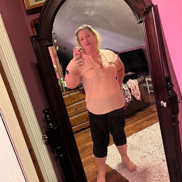 Lilly White XL Pink Gold Top Button Top Dressy - Picture 1 of 10